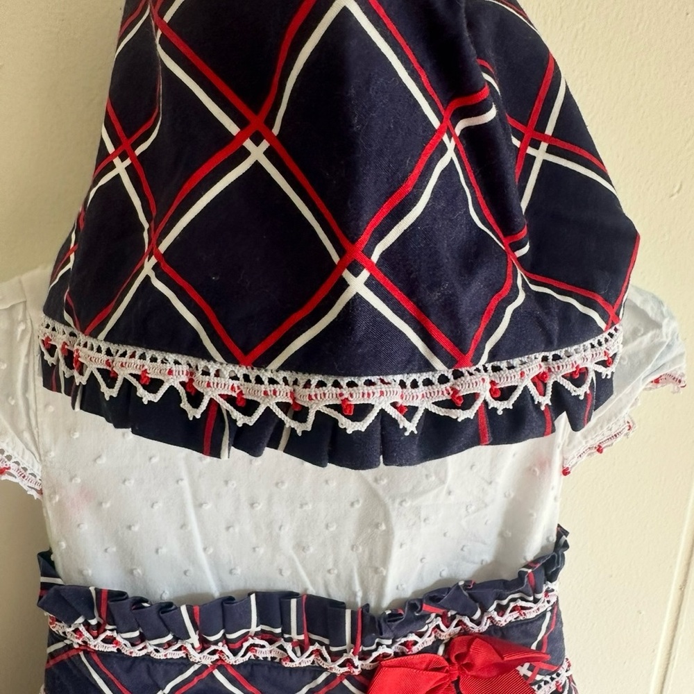 Navy Blue Plaid Kids Formal Dress with Red Bow - Picture 3 of 5